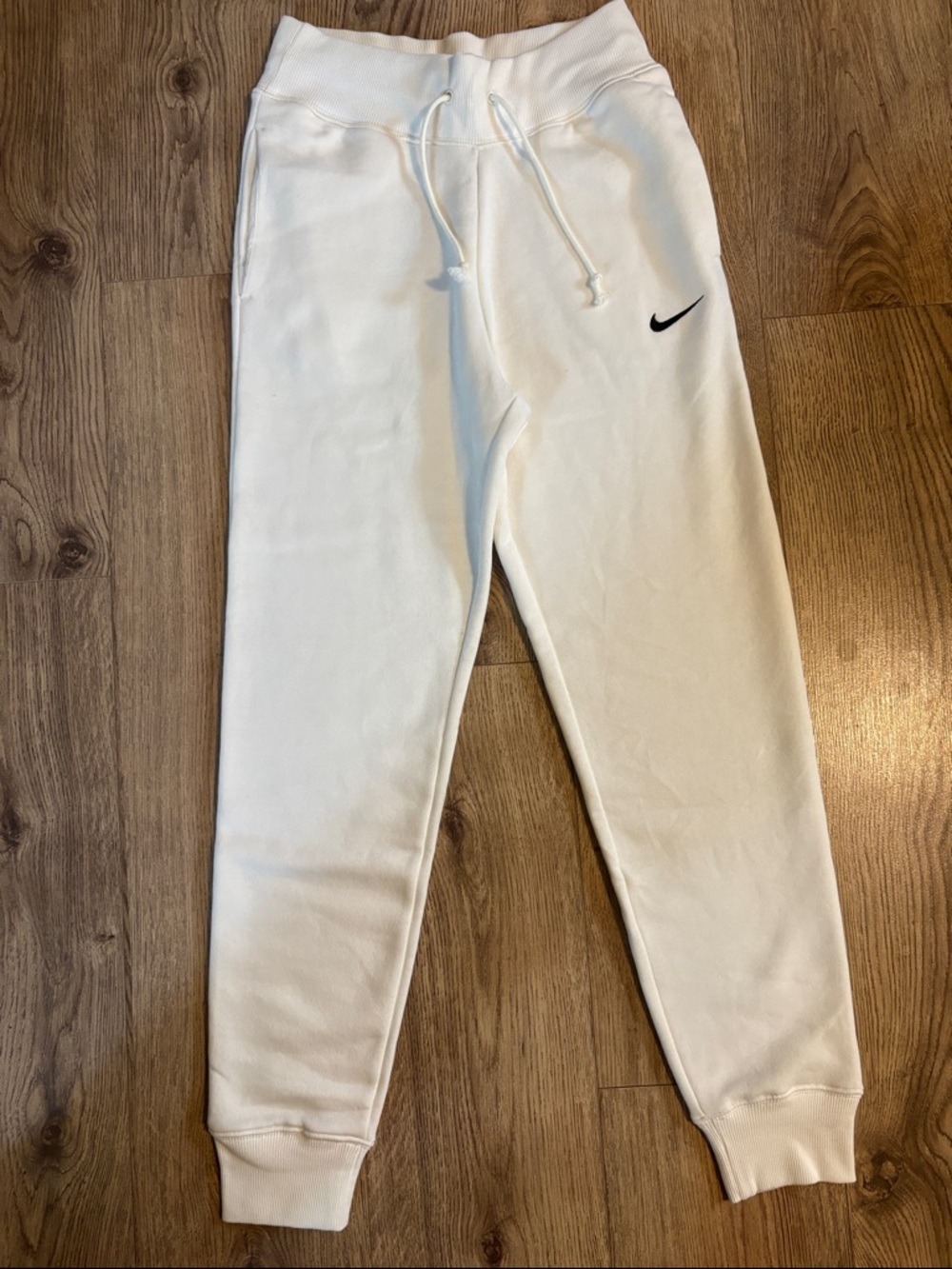 Nike White Mens Fleece Joggers with Black Swoosh